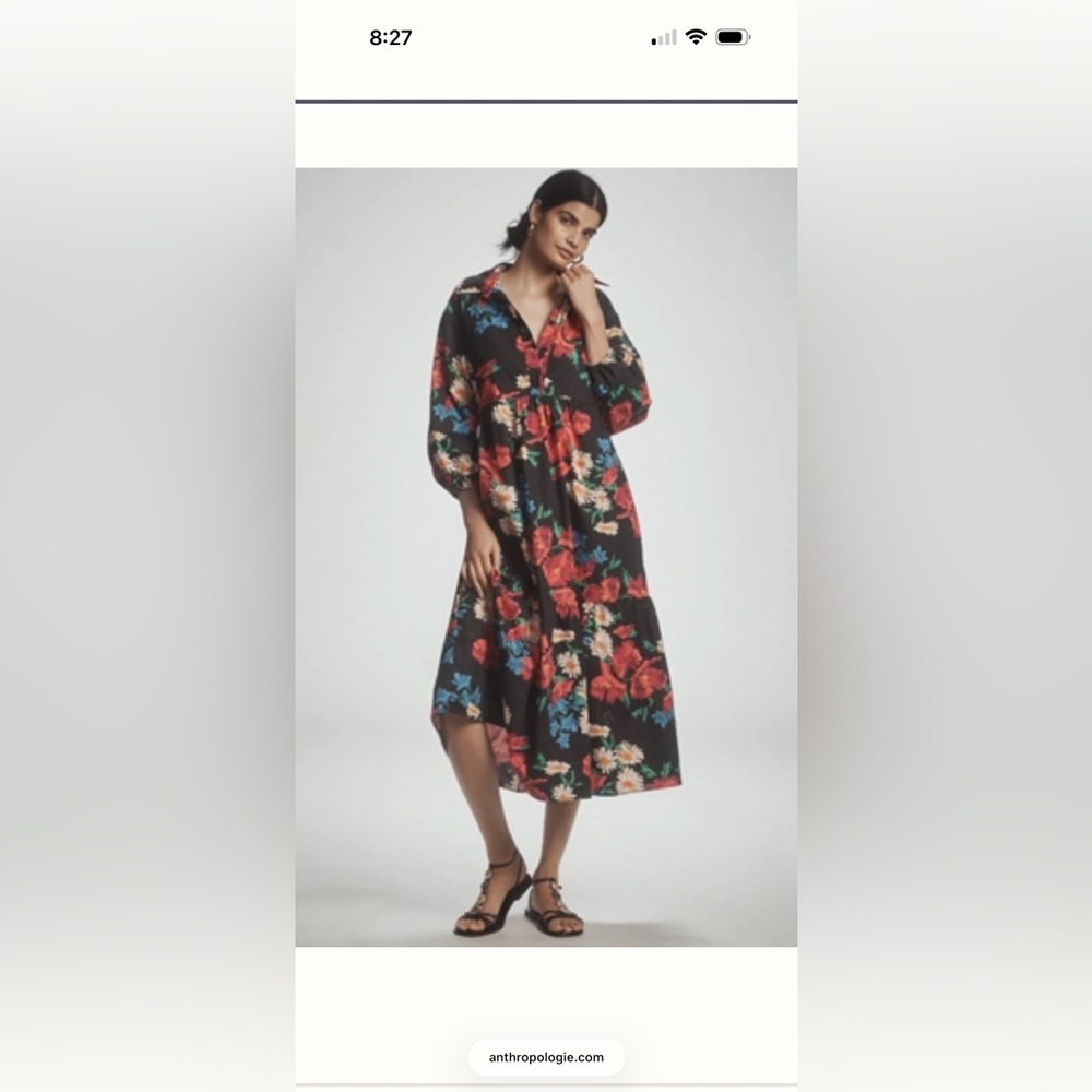Anthropologie THE BETTINA TIERED SHIRT DRESS BY MAEVE 
Black Floral